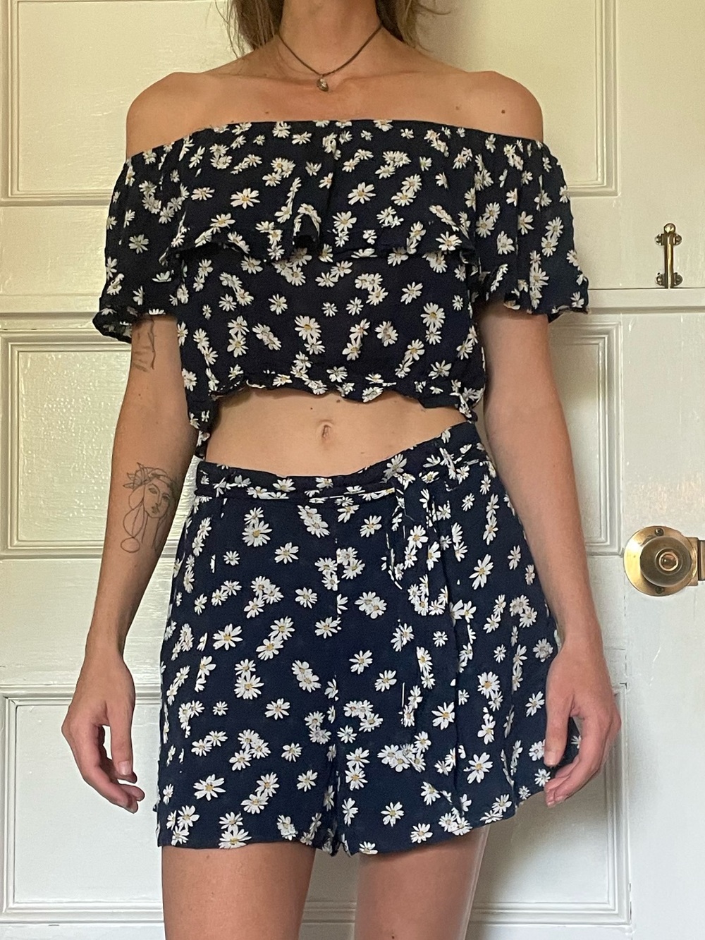 Navy Floral Shorts and Crop Top Set